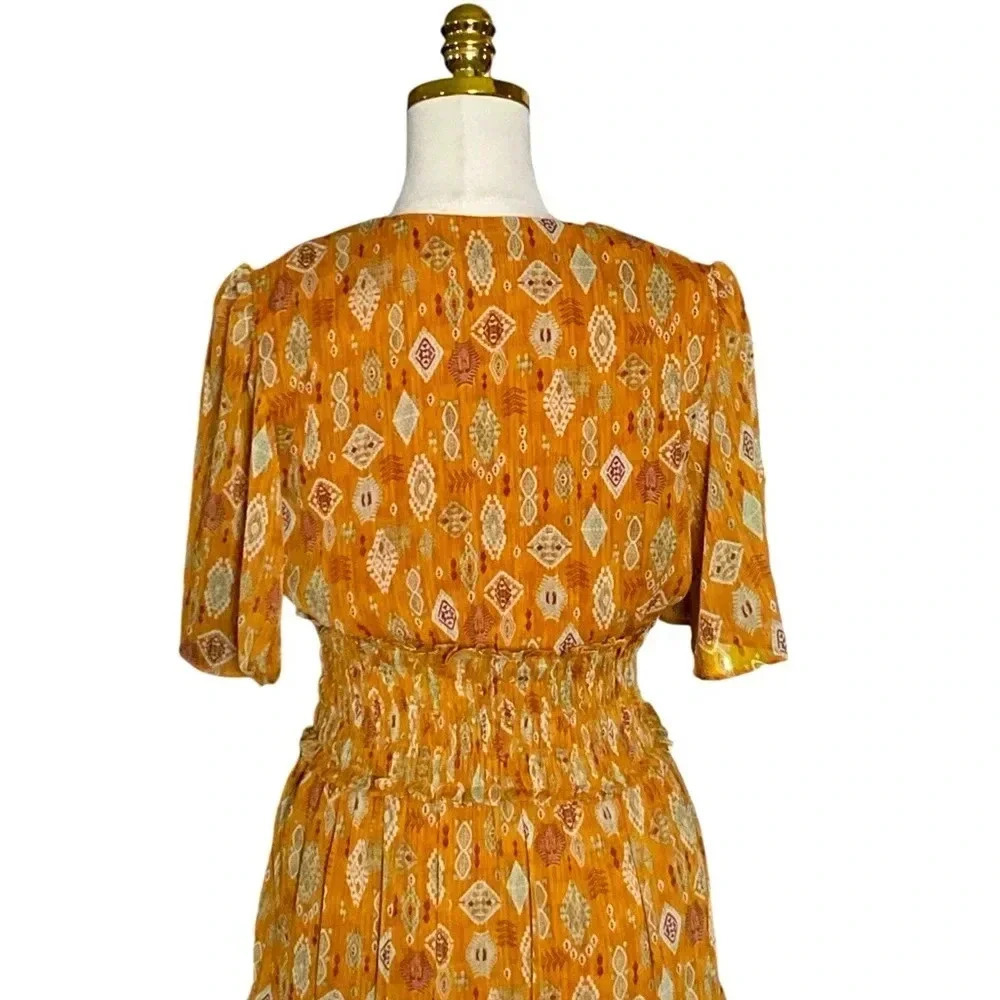 TAYLOR | Smocked Waist Brown Cottagecore Fit-And-Flare Tiered Midi Dress Size S - Picture 10 of 14